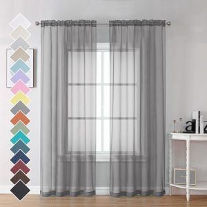 OVZME Lot de 2 Rideaux Transparents Gris de 213,4 cm de Long pour Chambre &agrave; Coucher, Rideaux Transparents &eacute;l&eacute;gants filtrant la lumi&egrave;re pour Salon, 106,7 x 213,4 cm chacun (Fast Media Ships From USA, neuf)