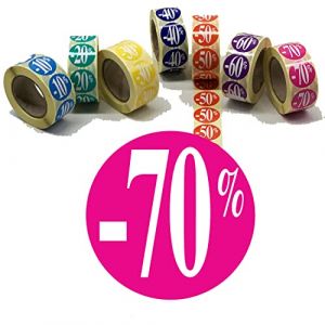 Affichesstore 30246 - Rouleau de 500 &Eacute;tiquettes Autocollantes - &Oslash; 25mm - Adh&eacute;sives - Brillantes - Stickers -70% Rose Fuschia pour Remise/Promotion/Soldes (AFFICHESSTORE, neuf)