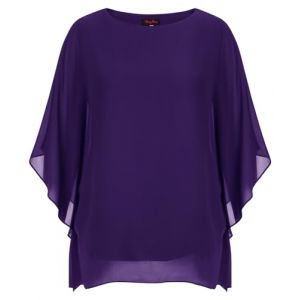 Hanna Nikole Chemisiers Chiffon Grande Taille Femme &Eacute;l&eacute;gants Chemise Chauve-souris Hauts Double Couche Chemise Longue Ample, violet, 50 Grande taille (leisurelax-eu, neuf)