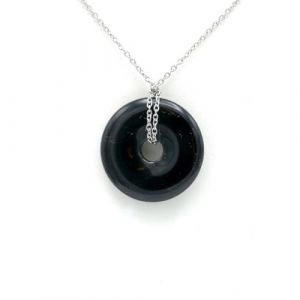 Miracles Minéraux Pendentif Pierre naturelle | Donut Pi chinois| double pointes concentrateur d'énergie (Donut Pi 30 mm acier 50 cm | onyx) (Miracles Minéraux, neuf)