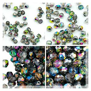 275 pcs set of Czech Faceted Glass Beads, Fire-Polished Round Crystal Vitrail - 3mm (100pcs), 4mm (100pcs), 6mm (50pcs), 8mm (25pcs) kit for jewelry making (Bohemia Crystal Valley, neuf)