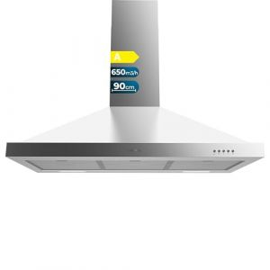 Cecotec Hotte aspirante 90 cm Pyramidale Bolero Flux PM 906500 Inox A. Moteur 165 W, Finition noire, Aspiration 650 m3/h, Commande mécanique, 3 niveaux de puissance, Lumière et Filtre à charbon (Cecotec, neuf)