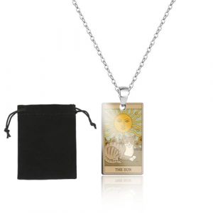 Collier de signe du zodiaque Pendentif Constellation Carte Chat de Tarot Double Face Acier inoxydable Bijoux de signe du zodiaque Cadeaux Collier pour les amateurs de tarot et d'horoscope - The Sun (wuhanshichenlingyanshangmaoyouxiangongsi, neuf)