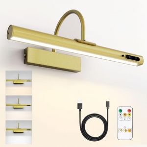 HARPER LIVING Applique murale sans fil à batterie Doré rechargeable avec télécommande, éclairage magnétique réglable à 180° avec minuterie, applique murale LED pour tableaux, galerie (AUROLITE, neuf)