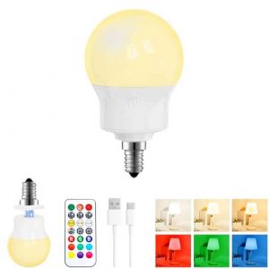 Ampoule LED Rechargeable avec T&eacute;l&eacute;commande, Ampoule Sans Fil Magn&eacute;tique E14 Dimmable 480LM, 3 Temp&eacute;ratures de Couleur + 9 Couleurs RGB, 3 Timer, pour Lampes Murales, Camping & Urgence, 1 Pack (Pinrutar-EU, neuf)