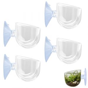 Modixun Lot de 4 supports de plantes pour aquarium avec trou, pot de fleurs aquatiques avec grande ventouse, pot de fleurs en acrylique transparent pour d&eacute;coration d'aquarium (MODIXUN, neuf)