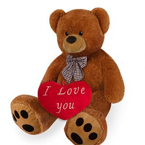 Monzana Ours en Peluche avec Coussin Coeur XXL 150cm Brun Doux Dense Noeud Nounours Je t'aime Cadeau Saint-Valentin Ours en Peluche Doudou Ours (DEUBA-FR, neuf)