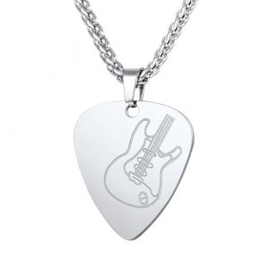 U7 Collier Médiator Homme Acier Inoxydable Pendentif Plectre de Guitare Bijou Musical - Collier Mediator - Collier Homme Guitare (HMDEU, neuf)