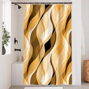 Uiiooazy Rideau Douche Anti Moisissure, Rideau de Douche Jaune Moutarde Abstrait Rayures Brun Rayé Rideaux de Baignoire Tissu Imperméable Lavable Rideaux Salle de Bain avec 8 Crochets 120x200cm (dongguibinjingpinxiaodianpu, neuf)