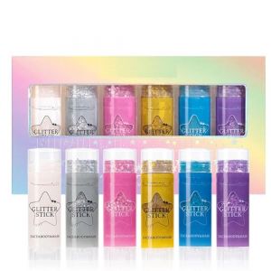 Lot de b&acirc;tonnets &agrave; paillettes 6 couleurs - Baume &agrave; paillettes cr&eacute;meux et hautement pigment&eacute; pour le visage/le corps - Paillettes &agrave; s&eacute;chage &agrave; sec - Blanc, or, argent, bleu, violet, rose, facile &agrave; (GlamorEdge, neuf)
