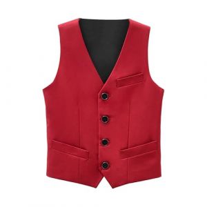 Gilet de costume festif sans manches pour enfant garçon - Gilet de fête - Col en V - Gilet de smoking - Pour mariage, anniversaire, Noël, fête, rouge, 15-16 ans (Windsfinr, neuf)