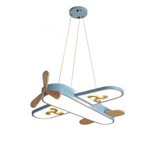 WJLL Lampe Suspension de chambre d'enfants LED bois plafonnier lustre d'avion de dessin animé moderne avec télécommande protection des yeux Pendentif lumière restaurant étude chambre Luminaire,Bleu (xianziqijiadianxiaoshou, neuf)