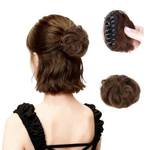 ZHAOCAI Postiches en cheveux humains avec pince - Postiche chignon Messy Bun - Postiche pour cheveux fins - Clip en pince - Queue de cheval ondul&eacute;e - Chignon d&eacute;sordonn&eacute; (JIQIKEJI, neuf)
