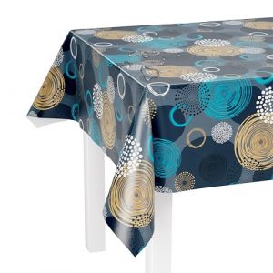 LILENO HOME Nappe lavable au mètre - 100 x 140 cm (bord coupé) - Motif tourbillon bleu - Imperméable - Idéale comme nappe ou chemin de table pour bancs de bière (Discount-Deal24, neuf)