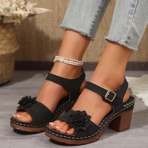 Chaussure Femme ete,Sandales Femme &eacute;t&eacute; Confortable,Sandales &agrave; Talons Hauts Avec Fleurs,Sandales Compens&eacute;es &agrave; Talons Hauts Pour,Bout Ouvert Plateforme Respirantes ,Sandales Chaussures Orthop&eacute;dique (Yang Mi Mi, neuf)