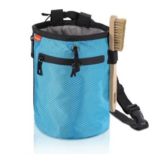 MoKo Sac Magnésie pour Escalade, Sac de Craie avec Brosse à Craie, Sac Poudre de Magnésium avec 2 Grandes Poches Zippées, Sac à Magnésie Réglable pour Haltérophilie/Gymnastique/Alpinisme, Bleu Clair (KnoWhite, neuf)