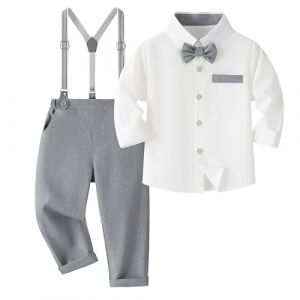 Volunoby Bebe Gar&ccedil;on Costume Gentleman, Noeud Papillon Chemise + Pantalon 4 Pi&egrave;ces（Blanc Gris，2-3 ans，Taille 100） (Volunboy, neuf)
