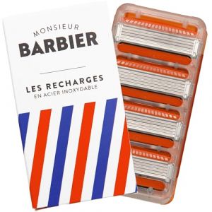 Recharges de rasoir 5 lames pour homme de Monsieur BARBIER | 4 cartouches de rechange compatibles FUSION® | Manche de rasoir L’EXPLORER | Idéal pour un rasage de très (très) près (Monsieur Barbier, neuf)