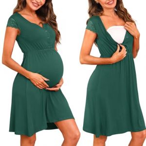 Nieery Chemise de Nuit de maternit&eacute; Femme Enceintes avec boutonni&egrave;re v&ecirc;tements de Nuit en Dentelle pour la Grossesse Chemise de Nuit d'allaitement avec Boutons v&ecirc;tements de Nuit d'allaitement (ChengSheng-eu, neuf)