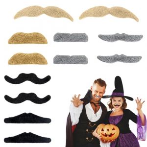 12 Pi&egrave;ces Fausses Moustaches, Moustache Autocollante, Auto Adh&eacute;sif Moustache, Fausse Barbe, Moustache Deguisement pour la F&ecirc;te de Mascarade Halloween Photo Booth Props (3 couleurs) (QUQU JIANING, neuf)