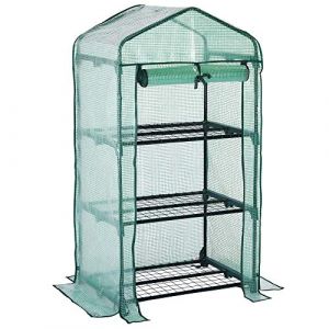 GARDEBRUK® Serre de Jardin Plastique 3 étagères Porte Enroulable Protection Serre Tomate hivernage légume Plante Fleur semis Balcon 126x49x69cm (DEUBA-FR, neuf)