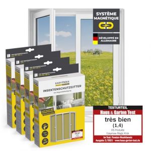 EASYmaxx Moustiquaire de fenêtre avec Fixation magnétique innovante | Moustiquaire jusqu'à 150x180 cm découpable Individuellement, Pas de perçage ni de vissage | Fixation avec 12 aimants [4 Pièces] (DS e-Sales GmbH, neuf)