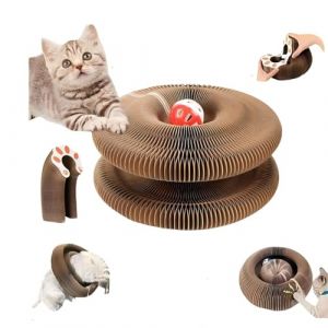 Jouet pour chat, griffoir magique en accordéon, jouet pliable en accordéon pour chat avec boules cloches et piste d'aventure, tapis à gratter interactif, exercice physique mental interactif (1 pièce) (SUSUWang1300, neuf)