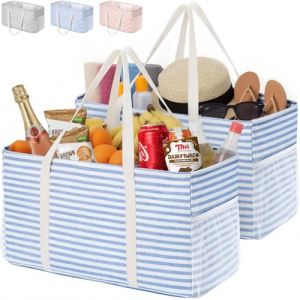 Lifewit Grand Sac de Courses et Cabas 46 L, Panier Course Pliable avec Cadre en Fil M&eacute;tallique et Poign&eacute;es, Sac Rangement, Tote Bag pour Pique-nique, Plage, Buanderie, Voiture, Camping, Bleu, Lot de 2 (Lifewit Home FR, neuf)