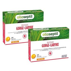 OLIOSEPTIL - Pastilles à Sucer Gorge-Larynx - Sans Sucres Ajoutés - Extraits de Plantes, Vitamine C, Cuivre et Huiles Essentielles - Apaise et Assainit la Gorge - Goût Miel Citron - Lot de 2 (Parabio Santé, neuf)