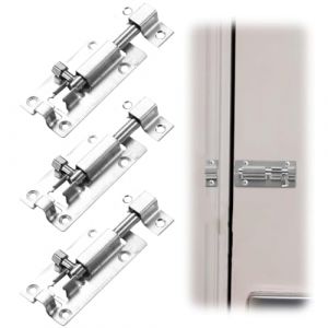 KEWUF Targette de Porte, Verrou de Porte en Acier Inoxydable, Avec Vis de Montage, Loquet Porte, Verrou Targette, Pour Maison, Jardin, Grange, Clôture, Hangar, Sous Sol, Argenté (3 Pièces) (VicFENG001, neuf)