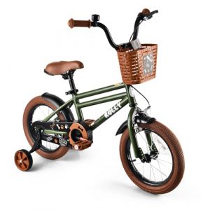 RULLY Vélo pour garçon de 12 pouces vert - Vélo pour enfant de 2 à 4 ans avec roues stabilisatrices, frein à rétropédalage et frein à main, panier, cadre en acier léger - Vélo pour tout-petits (Rully Bike, neuf)