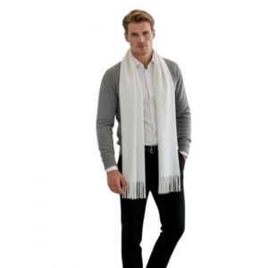 LA Ferani &Eacute;charpe en cachemire pour homme automne hiver fine 185x65 &eacute;charpe en cachemire style d&eacute;contract&eacute; &eacute;charpe en laine couleur unie &eacute;charpe pour homme, Blanc., 200x70 (LA FERANI, neuf)