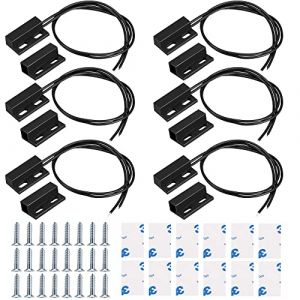 GUUZI 6pcs Interrupteur Magn&eacute;tique Mont&eacute; en Surface Filaire Noir Capteur de Contact de Porte Fen&ecirc;tre Alarme Interrupteur &agrave; Lames,Type d'interrupteur(Interrupteur Pr&egrave;s de l'aimant,Connexion de Circuit) (GUZI STORE, neuf)