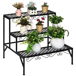 RELAX4LIFE &Eacute;tag&egrave;re &agrave; Fleurs Porte-Plante en Fer Forg&eacute; D&eacute;coratif Classique pour Ext&eacute;rieur et Int&eacute;rieur, Utilisation Large pour Jardin, Terrasse, Balcon, Noir (Style 4, 3 niveaux) (RELAX4LIFE, neuf)