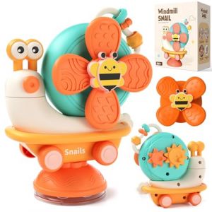 XUNIVERS Jouet Escargot Baby Spinner Ventouse Chaise Haute Dès,Montessori Sensoriels Jouet Eveil Bebe 1er Age,D'éveil Jouet Bain Bébé Cadeau Enfant pour Garçon Fille Bambin Cadeau d'anniversaire (STORE KOLA REI S.R.L., neuf)