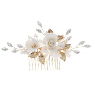 CALLARON Peigne à cheveux en céramique peigne de mariage floral accessoires de cheveux de mariage peigne à cheveux côté fleur décor beau peigne à cheveux peigne de cheveux de mariage Doré (Raindrops On Roof, neuf)