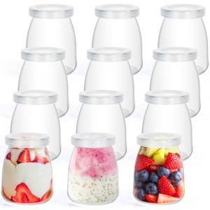 Ezvsevuo Lot de 12 Pots de Yaourt avec Couvercle,140ml Petit Pot en Verre,Verrines en Verre Contenants en Verre pour Pudding et Yaourt,Bocaux à Dessert,Confiture (Ezvsevuo, neuf)