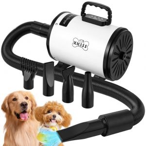 XKISS pulseur pour Chien 2800W Vitesse et Chaleur réglables mis à Jour pulseur Chien, souffleur Chien très Silencieux,avec 4 Buses différentes (Blanc) (YYMHL-EUR, neuf)