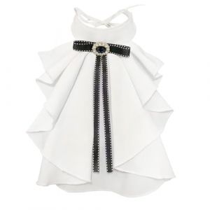 YJZQ Faux Col &eacute;lisab&eacute;thain avec cravate Lavalli&egrave;re Vintage Jabot m&eacute;di&eacute;val pliss&eacute; &agrave; volants - Style victorien - Blanc - Tour de col 40cm Cravate bavoir Style baroque (TINAYAU, neuf)
