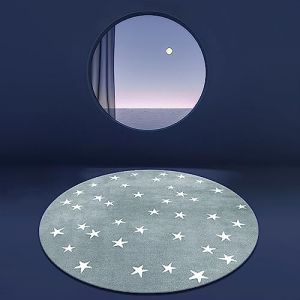 Rururug Tapis Chambre Enfant Bebe Fille Garcon Rond Ø 110 cm Dessin animé, Bleu Clair, Blanc, étoile Tapis Rampant pour Bébé Grand Tapis Doux Petite Chambre d'enfant Salon (kuailedefeifan, neuf)