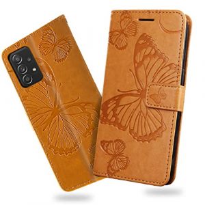 DENDICO Coque pour Galaxy A52 4G / Galaxy A52 5G / Galaxy A52S 5G, Papillon Imprim&eacute; Housse en Cuir PU Magn&eacute;tique Portefeuille, &Eacute;tui &agrave; Rabat pour Samsung Galaxy A52 4G / A52 5G / A52S 5G, Jaune (DENDICO, neuf)