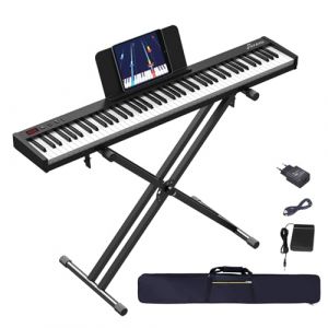 Clavier de piano numérique 88 touches, clavier de piano portable semi-lourd, piano électronique avec deux haut-parleurs intégrés et sac de piano et adaptateurs USB pour enfants et adultes (CHUANGLONGHUI, neuf)