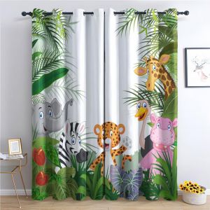 Rideau Occultant Jungle Dessin Animé Éléphant Tigre, Rideaux Thermiques à Oeillets pour Salon Chambre Fenetre, Motif Enfant Rideaux ​Lot De 2 Moderne Décoration De Fenêtre, 140x220 cm (L x H) (Xiangchengshiyansuoshangmaoyouxiangongsi, neuf)