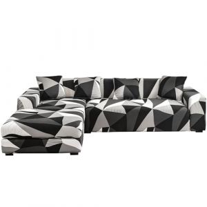 ShowyLive Lot de 2 Housse de Canapé Extensible 2 Places+2 Places Housse de Canapé d'angle en Forme de L pour Canapé de Angle, Protection Canapé d'angle, Gris Noir Blanc (XYCEUStore, neuf)