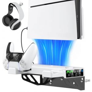 Tokluck Support Mural PS5/ Slim/ Pro, Support PS 5 avec Ventilateur de Refroidissement à 3 Niveaux et Double Chargeur PS-5, Support P5 Vertical pour Disc et Digital Edition, Accessoires PS5 (Ruike Electric, neuf)