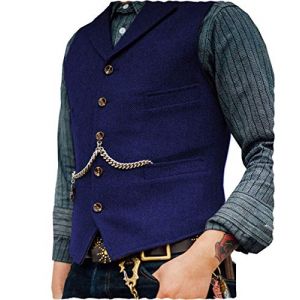 Bleu royal Gilets Sans Manche D&eacute;sinvolte Homme Costume Formel Gilet de Costume de Tailleur en Lainage la Laine Tweed R&eacute;tro Ar&ecirc;te de Hareng col Crant&eacute; &eacute;l&eacute;gant Gar&ccedil;ons d'Honneur de Mariage de Bal-L (Hipppce, neuf)