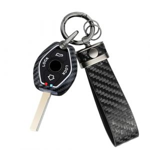 ATFIGII coque de cl&eacute; de voiture compatible avec BMW E46 E39 E38 E53 E83 X3 X5 Z3 Z4 3er 5er 7er Autocoque de cl&eacute; de voiture Kohlenstoff-Muster Coque de cles mit Porte cl&eacute; C-Noir (ATFIGII, neuf)