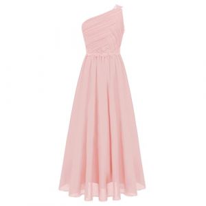 Raenseen Robe de C&eacute;r&eacute;monie pour Fille en Chiffon, Robe de Princesse &Eacute;l&eacute;gante &agrave; Une &Eacute;paule, Longue pour Mari&eacute;e, Demoiselle d'honneur, Soir&eacute;e Rose 11-12 Ans (Raenseen, neuf)