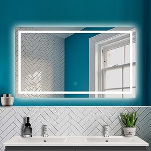 HAPAOSO Miroir de Salle de Bain 140x80cm avec éclairage LED Miroir Mural Horizontal et Vertical + avec Anti-buée + contrôle Tactile (lumière Blanche Froide 6000k) (Summer Showers, neuf)