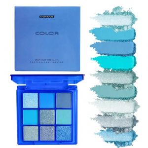 9 couleurs Matte & Pearl palette d'ombres à paupières noires, maquillage d'ombres à paupières fumées, ombres à paupières grises paillettes argentées imperméables à l'eau et à longue durée (Bleu) (GL-Turelifes, neuf)
